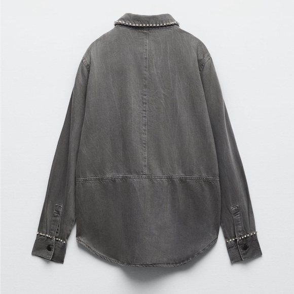 Women Zara Rhinestone Denim Overshirt Size XS - Picture 8 of 11